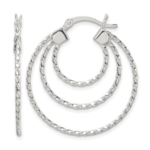Sterling Silver Textured Triple Hoop Earrings