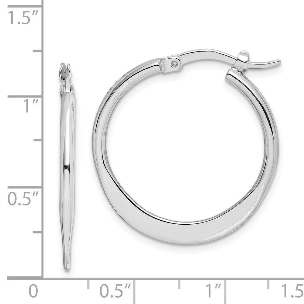 Sterling Silver Rhodium-plated Polished Tapered Round Hoop Earrings (QE8201)