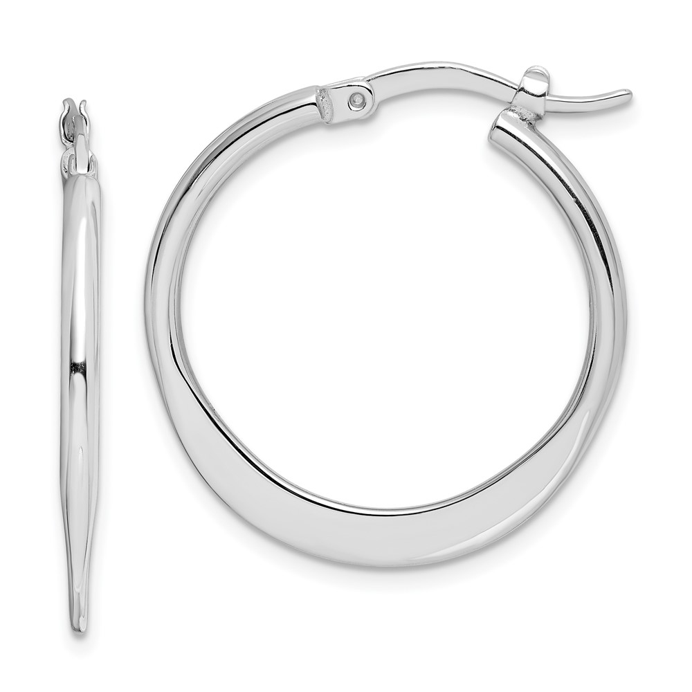Sterling Silver Rhodium-plated Polished Tapered Round Hoop Earrings (QE8201)