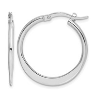 Sterling Silver Rhodium-plated Polished Tapered Round Hoop Earrings view 1