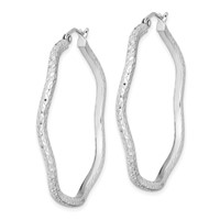 Sterling Silver Rhodium-plated Wavy D C 1.75mm Round Hoop Earrings view 2