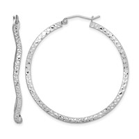 Sterling Silver Rhodium-plated Wavy D C 1.75mm Round Hoop Earrings view 1