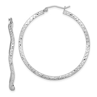 Sterling Silver Rhodium-plated Wavy D/C 1.75mm Round Hoop Earrings