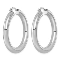 Sterling Silver Rhodium-plated 5mm Round Hoop Earrings view 4