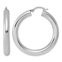 Sterling Silver Rhodium-plated 5mm Round Hoop Earrings view 1