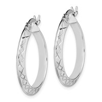 Sterling Silver RH-plated D C Knife Edge 3mm Round Hoop Earrings view 2