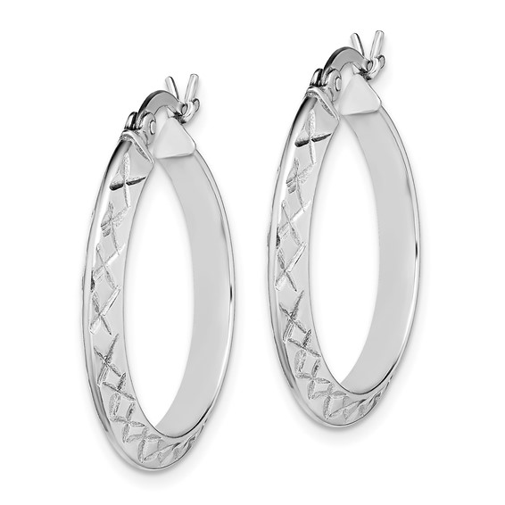 Sterling Silver RH-plated D/C Knife Edge 3mm Round Hoop Earrings