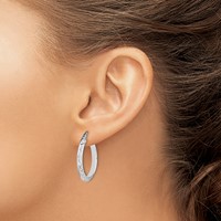 Sterling Silver RH-plated D C Knife Edge 3mm Round Hoop Earrings view 3