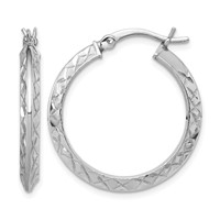 Sterling Silver RH-plated D C Knife Edge 3mm Round Hoop Earrings view 1