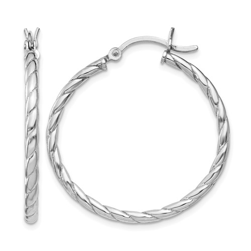 Sterling Silver Rhodium Plated 2x 30mm Twisted Hoop Earrings