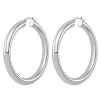 Sterling Silver Rhodium-plated 5mm Round Hoop Earrings view 2