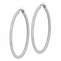 Sterling Silver Rhod-plated 3.25x 60mm Omega Back Hoop Earrings view 2