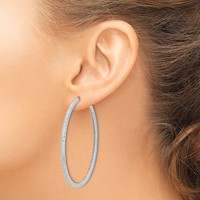 Sterling Silver Rhod-plated 3.25x 60mm Omega Back Hoop Earrings view 3