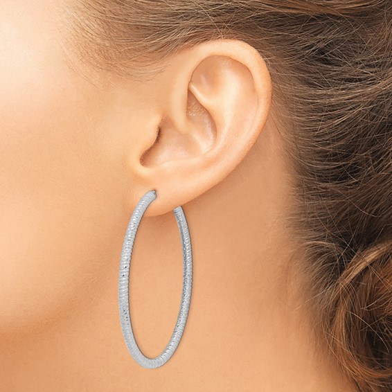 Sterling Silver Textured Omega Back Hoop Earrings