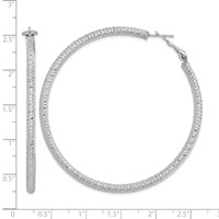 Sterling Silver Rhod-plated 3.25x 60mm Omega Back Hoop Earrings view 4