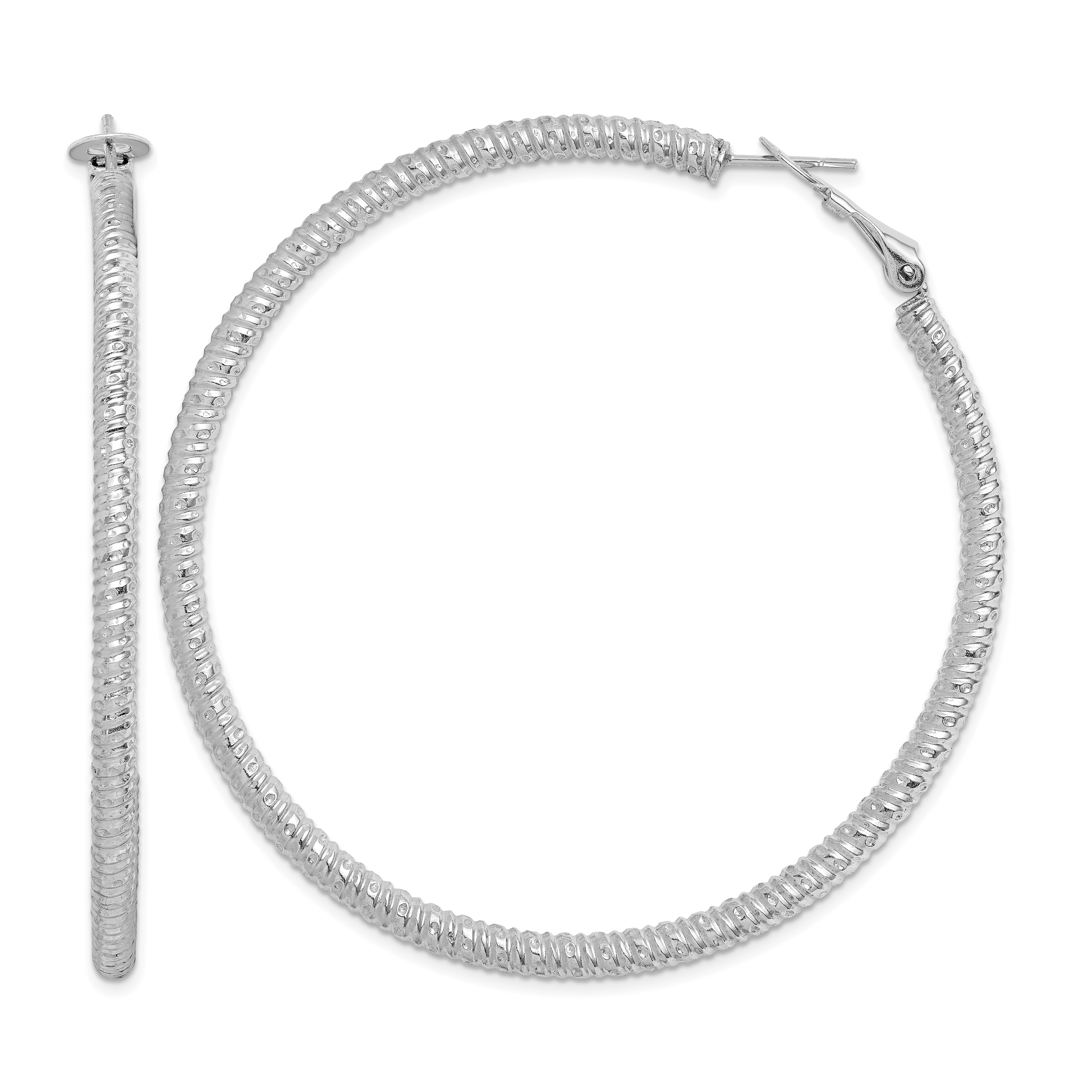 Sterling Silver Rhod-plated 3.25x60mm Omega Back Hoop Earrings (QE8221)