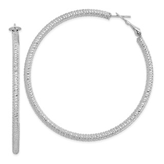 Sterling Silver Textured Omega Back Hoop Earrings