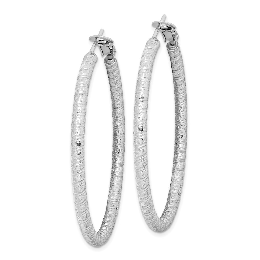Sterling Silver Rhod-plated 3.25x50mm Omega Back Hoop Earrings (QE8222)