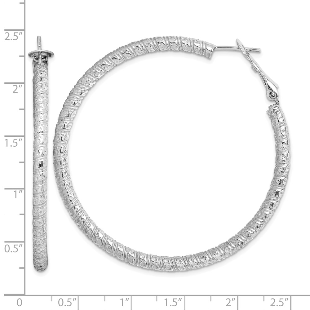 Sterling Silver Rhod-plated 3.25x50mm Omega Back Hoop Earrings (QE8222)