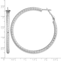 Sterling Silver Rhod-plated 3.25x 50mm Omega Back Hoop Earrings view 4