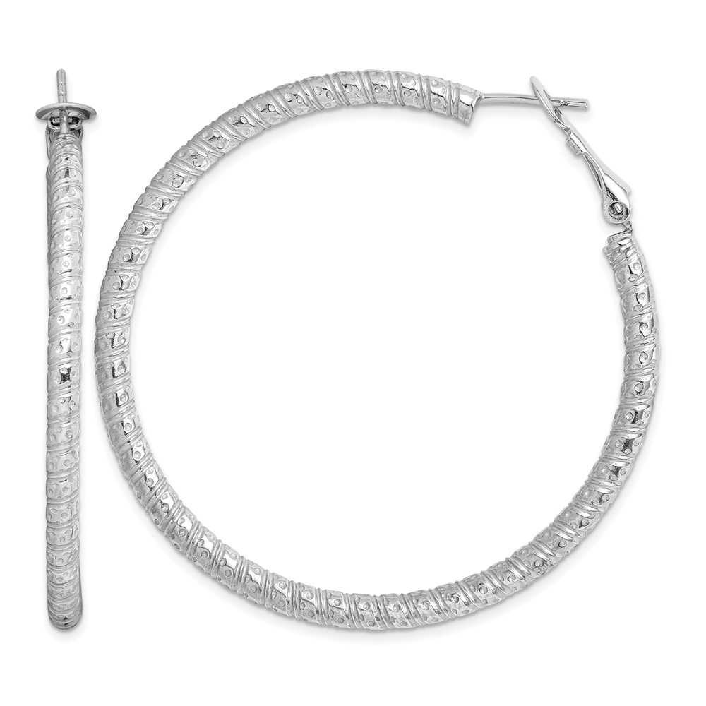 Sterling Silver Rhod-plated 3.25x50mm Omega Back Hoop Earrings (QE8222)