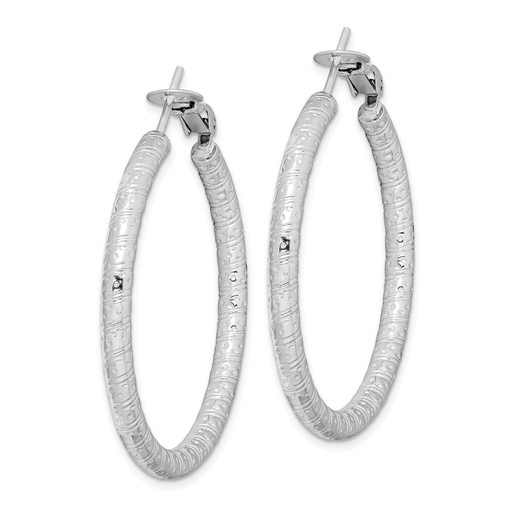 Sterling Silver Rhod-plated 3.25x40mm Omega Back Hoop Earrings (QE8223)