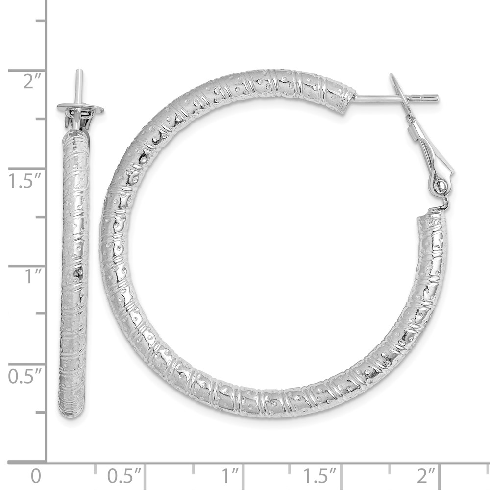 Sterling Silver Rhod-plated 3.25x40mm Omega Back Hoop Earrings (QE8223)