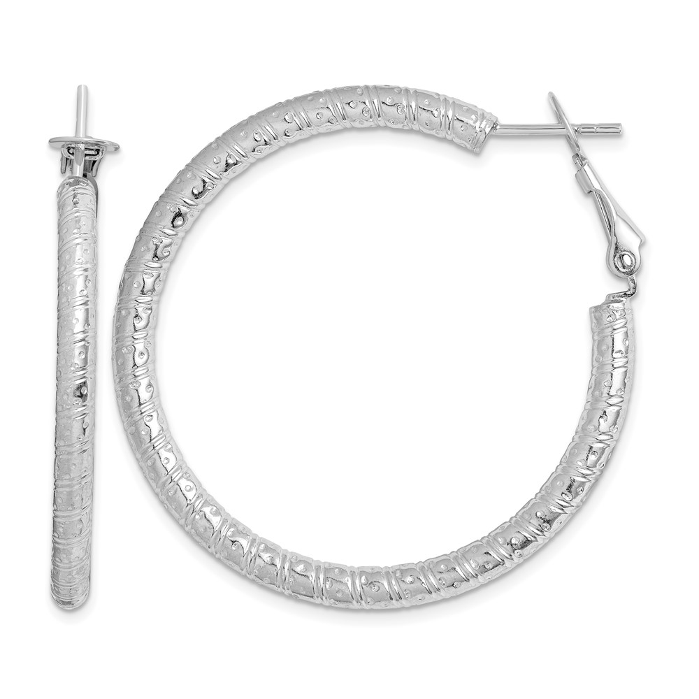 Sterling Silver Rhod-plated 3.25x40mm Omega Back Hoop Earrings (QE8223)