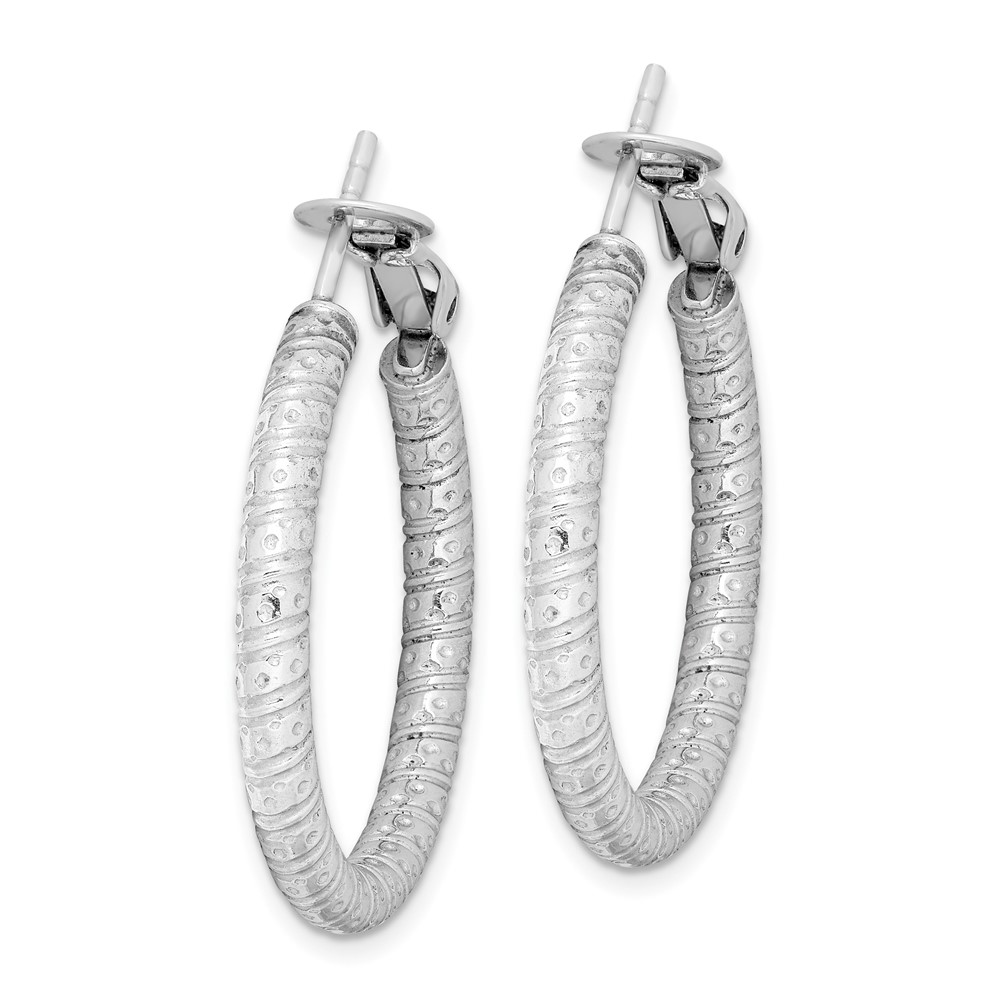 Sterling Silver Rhod-plated 3.25x30mm Omega Back Hoop Earrings (QE8224)