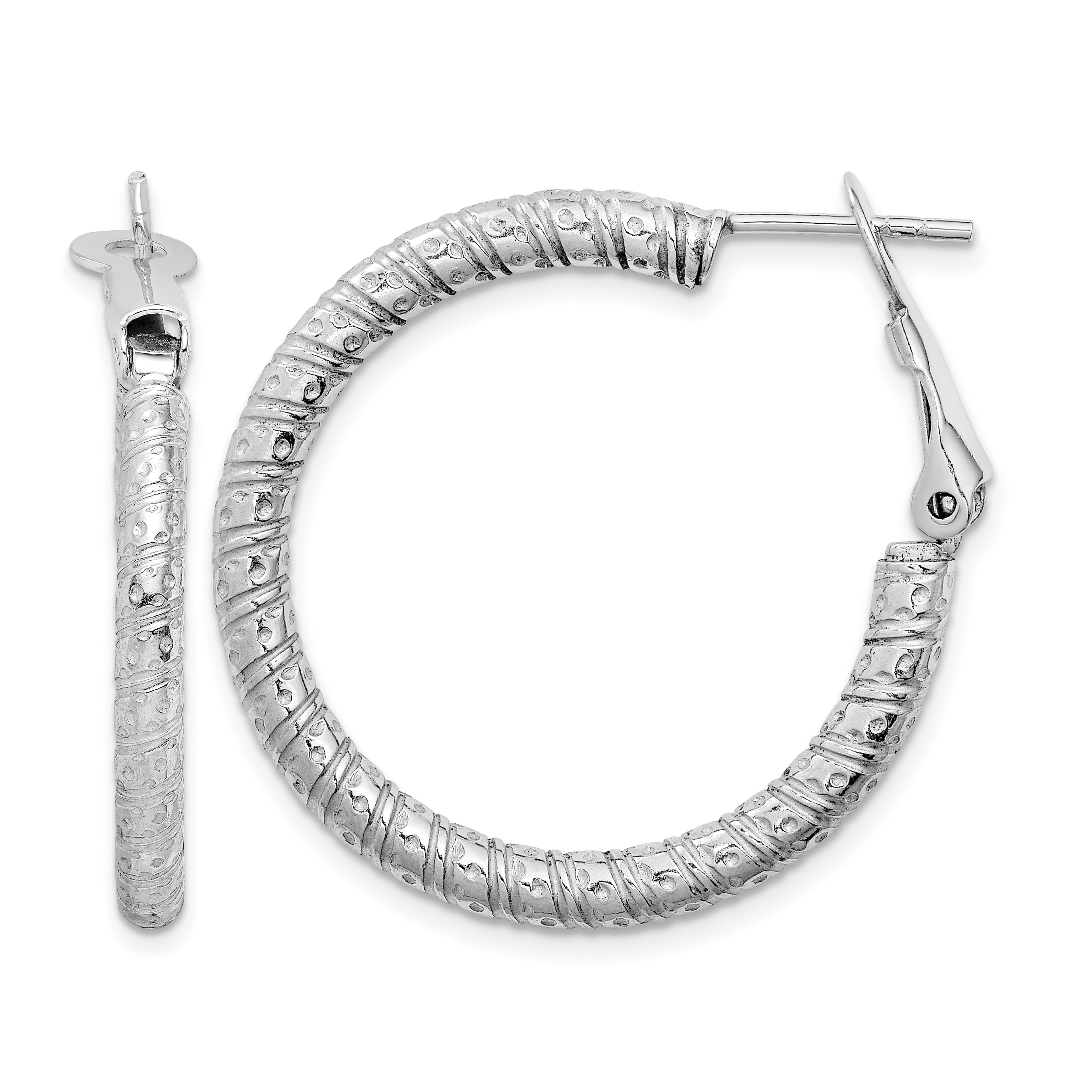 Sterling Silver Rhod-plated 3.25x30mm Omega Back Hoop Earrings (QE8224)