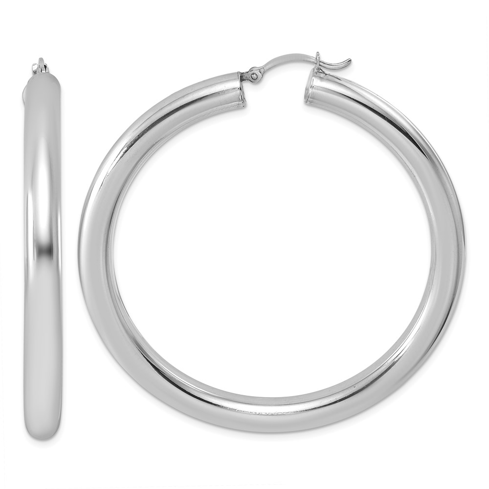 Sterling Silver Rhodium-plated 5mm Round Hoop Earrings (QE823)