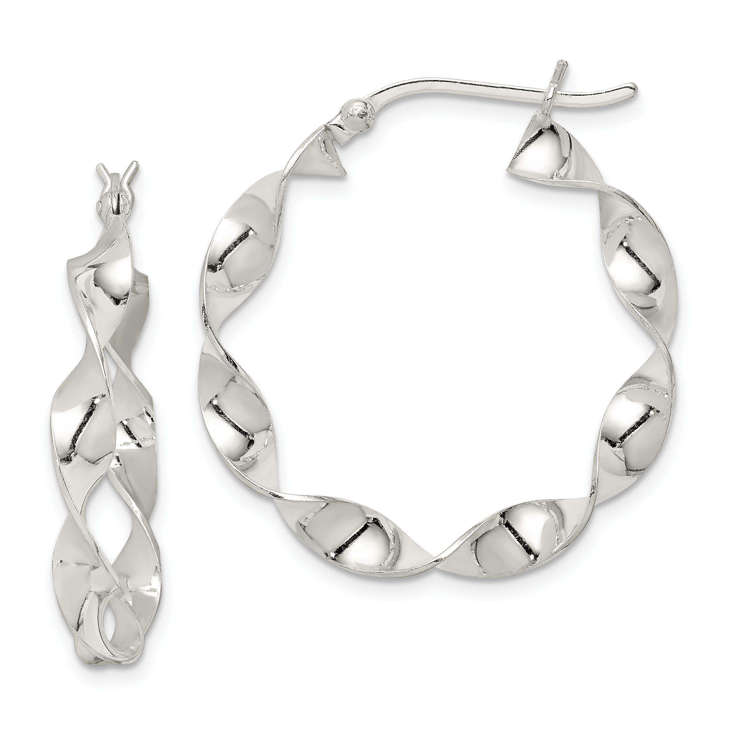 Sterling Silver Twisted 4x30mm Hoop Earrings (QE8230)