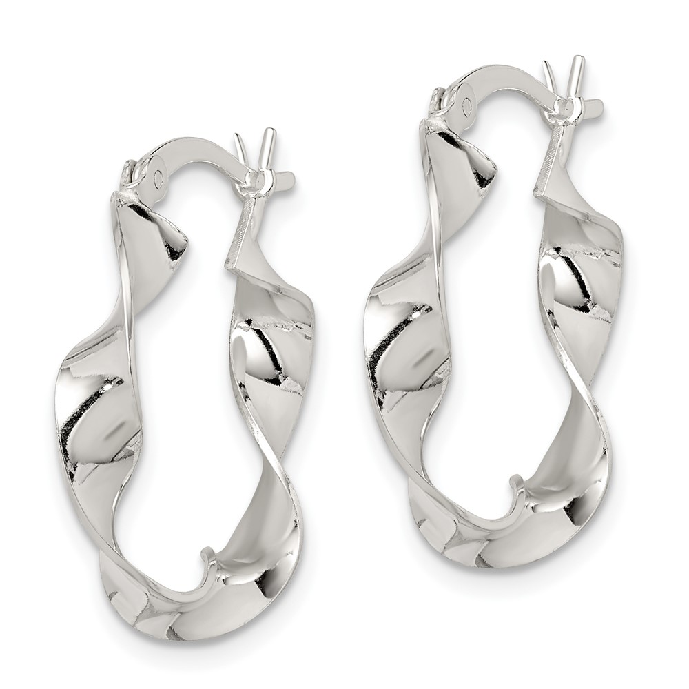 Sterling Silver Twisted 4x22mm Hoop Earrings (QE8231)