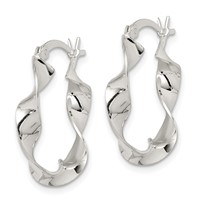 Sterling Silver Twisted 4x22mm Hoop Earrings view 2