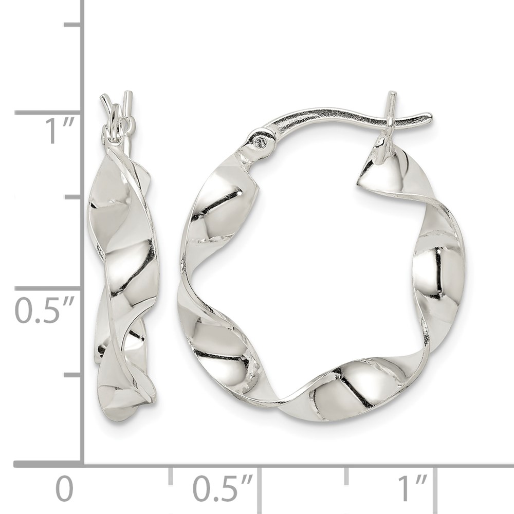 Sterling Silver Twisted 4x22mm Hoop Earrings (QE8231)