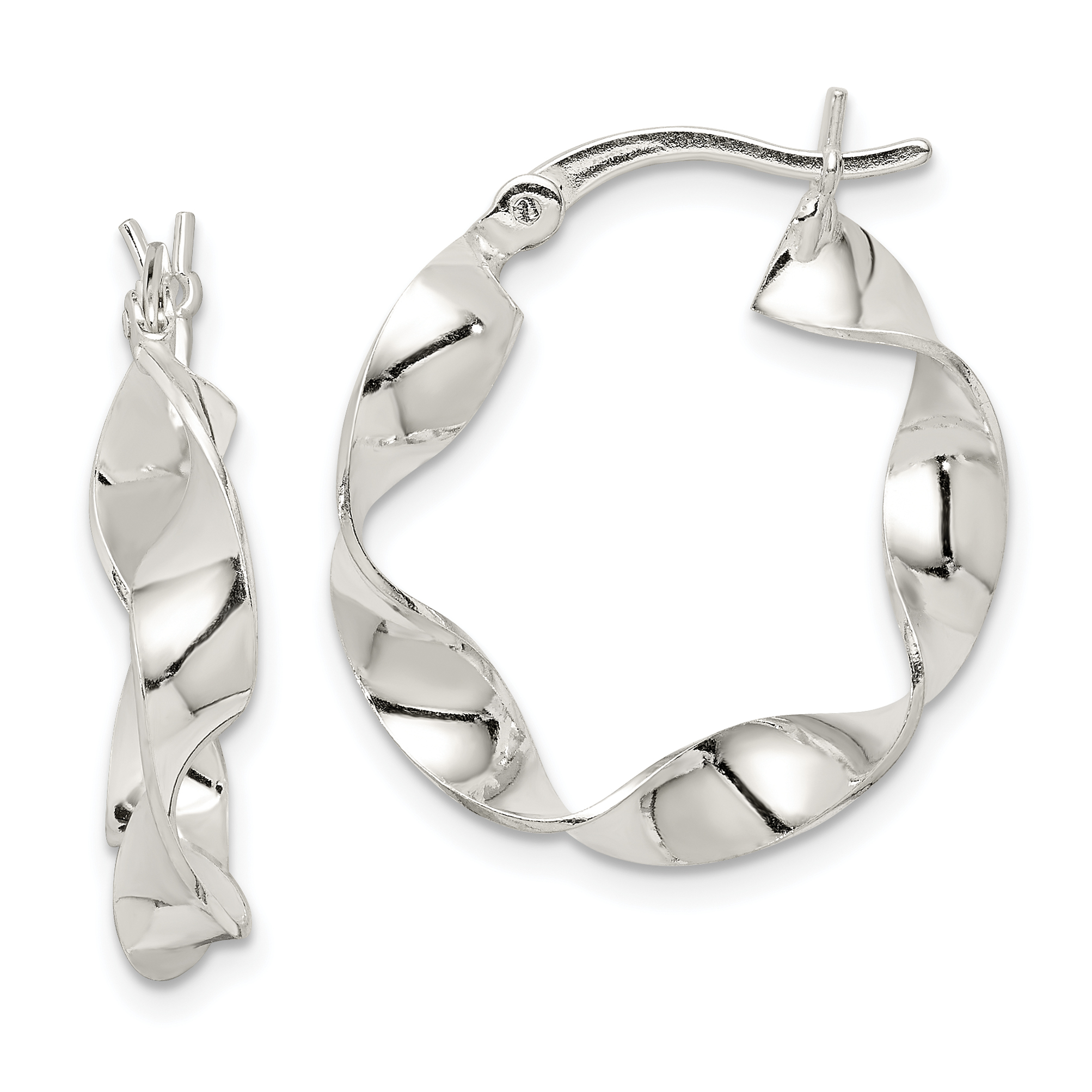 Sterling Silver Twisted 4x22mm Hoop Earrings (QE8231)