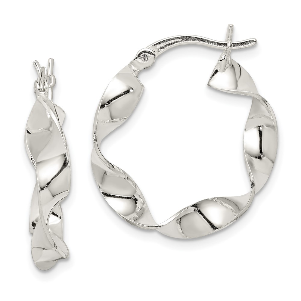 Sterling Silver Twisted 4x22mm Hoop Earrings (QE8231)