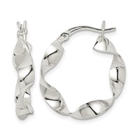 Sterling Silver Twisted 4x22mm Hoop Earrings view 1