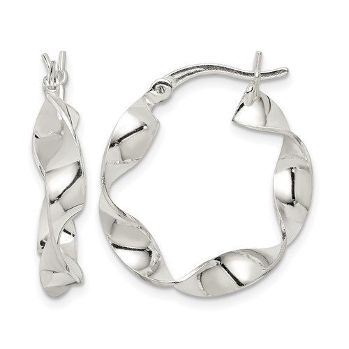 Sterling Silver Twisted 4x 22mm Hoop Earrings