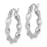 Sterling Silver Rhodium-plated Polish and Satin 2.5mm Twist Hoop Earrings view 2