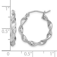 Sterling Silver Rhodium-plated Polish and Satin 2.5mm Twist Hoop Earrings view 4