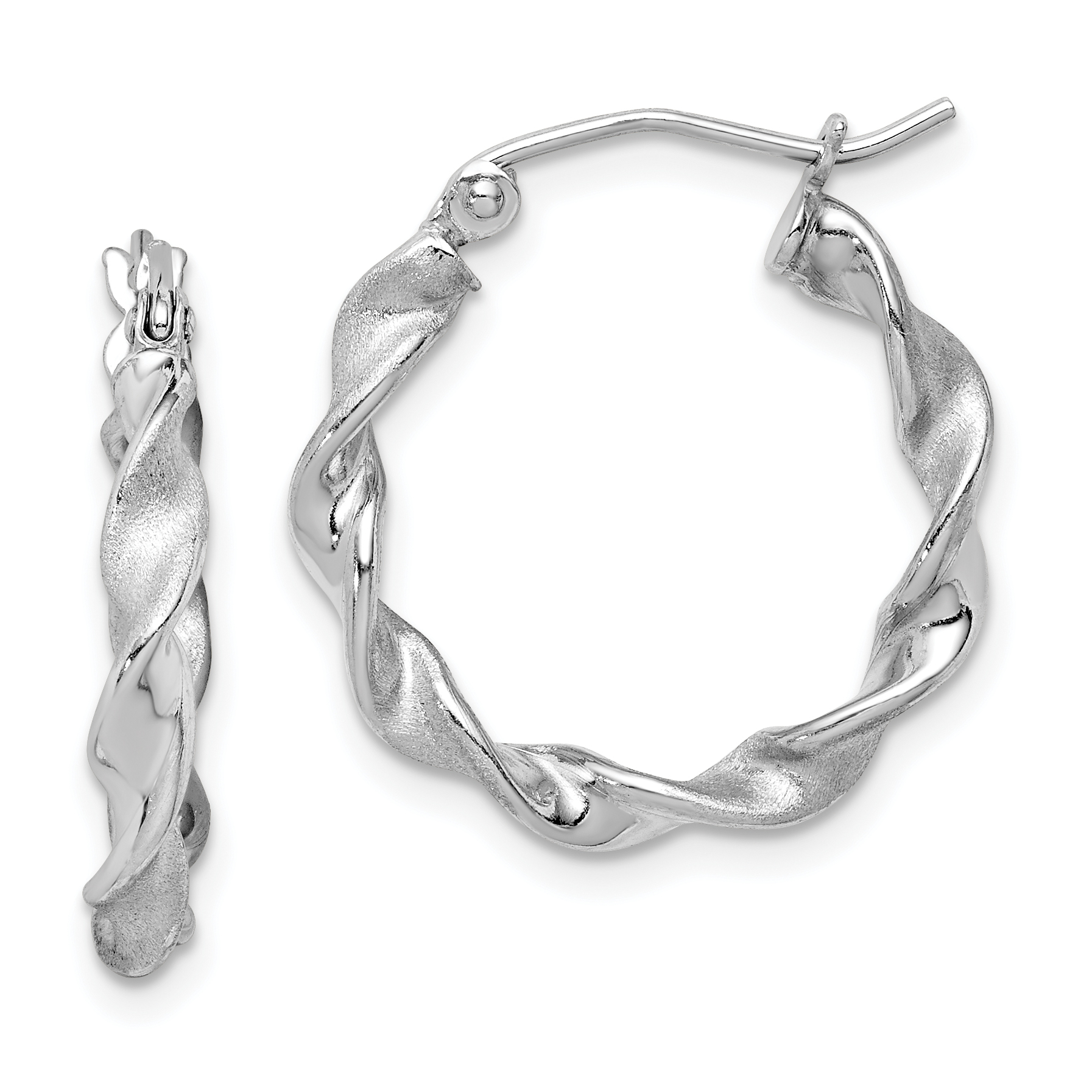 Sterling Silver Rhodium-plated Polish and Satin 2.5mm Twist Hoop Earrings (QE8232)