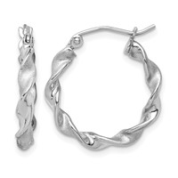Sterling Silver Rhodium-plated Polish and Satin 2.5mm Twist Hoop Earrings view 1