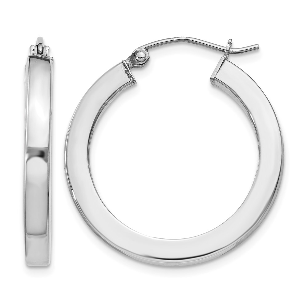 Sterling Silver Rhodium-plated 3x25mm Square Tube Hoop Earrings (QE824)