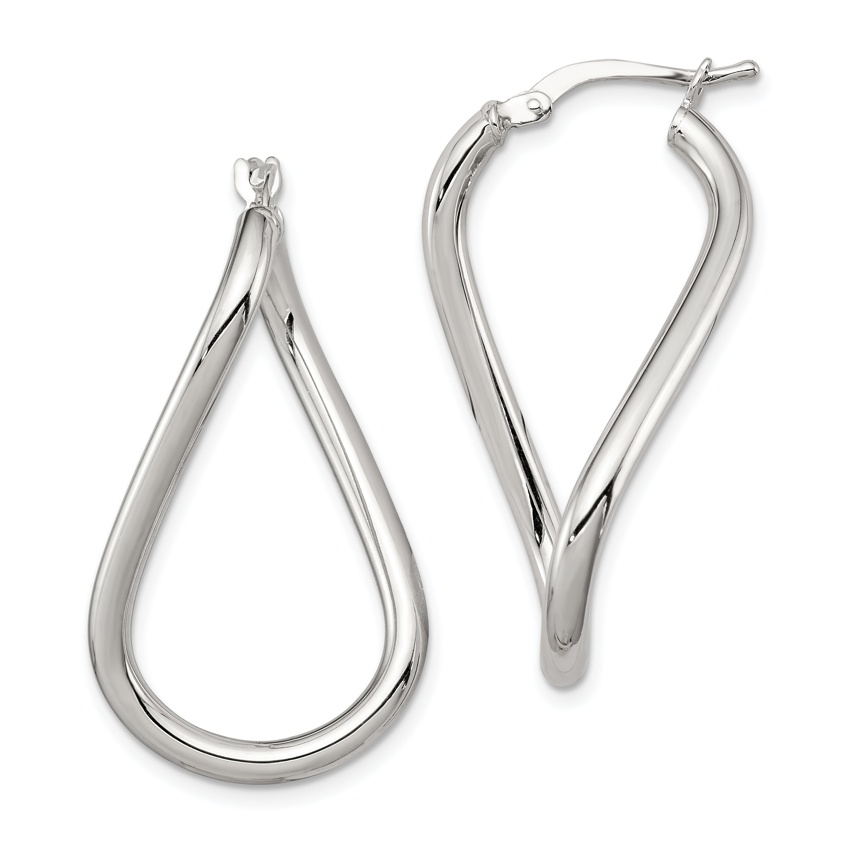 Sterling Silver Rhodium-plated Polished Twisted Oval Hoop Earrings (QE8244)