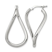 Sterling Silver Rhodium-plated Polished Twisted Oval Hoop Earrings view 1