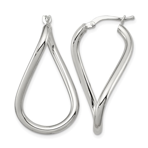 Sterling Silver Rhodium-plated Polished Twisted Oval Hoop Earrings