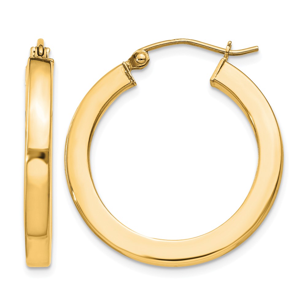 Sterling Silver Flash Gold-plated 3x25mm Square Tube Hoop Earrings (QE824GP)