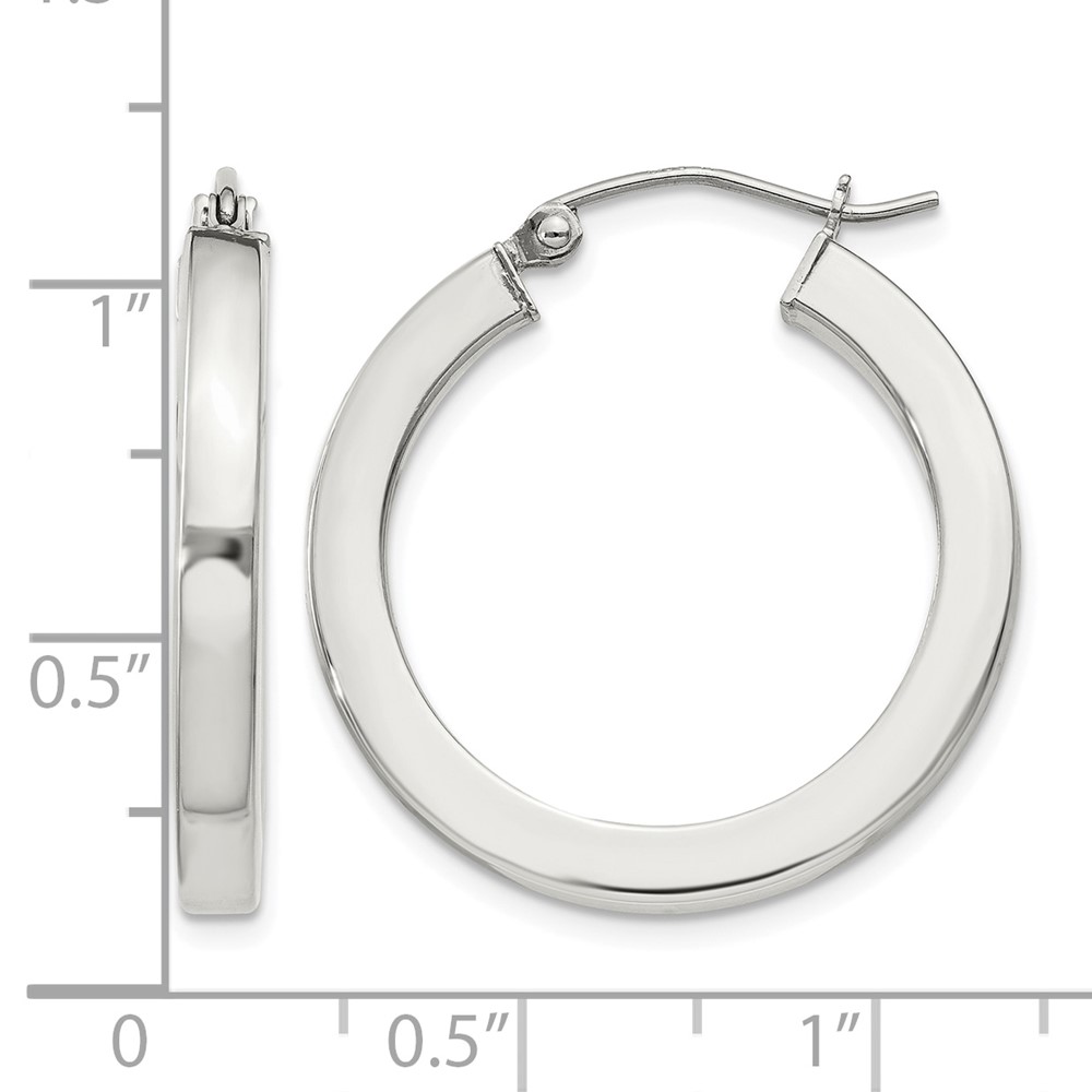 Sterling Silver 3x25mm Square Tube Hoop Earrings (QE824SP)
