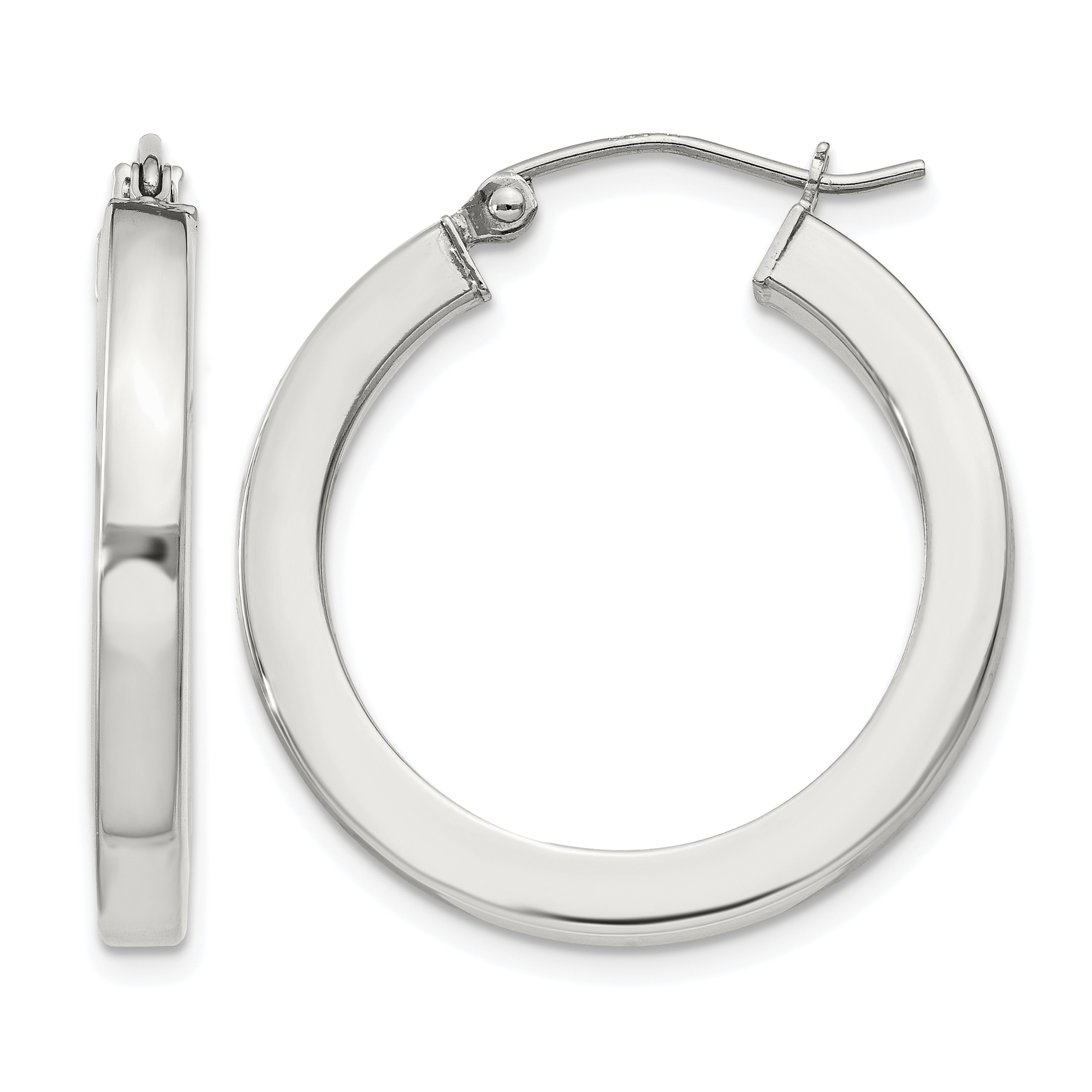 Sterling Silver 3x25mm Square Tube Hoop Earrings (QE824SP)